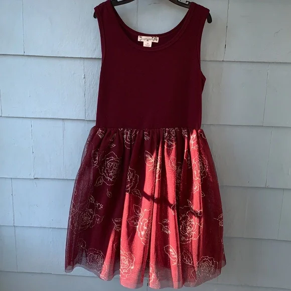 Knitworks Burgundy Glitter Roses Tank Dress 10 EUC - Picture 8 of 10
